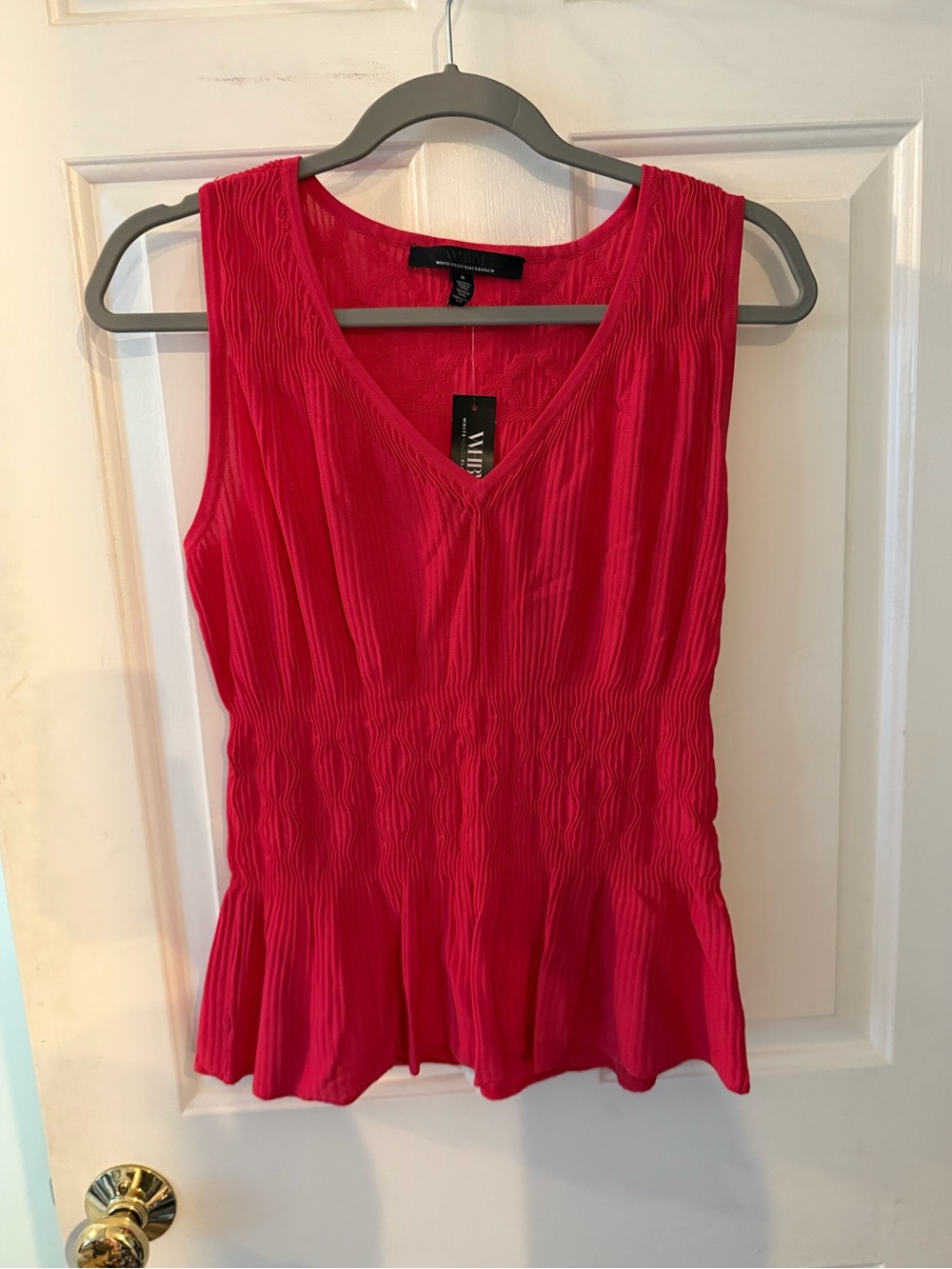 WHBM Sleeveless peplum V-Neck Top - Bright Pink